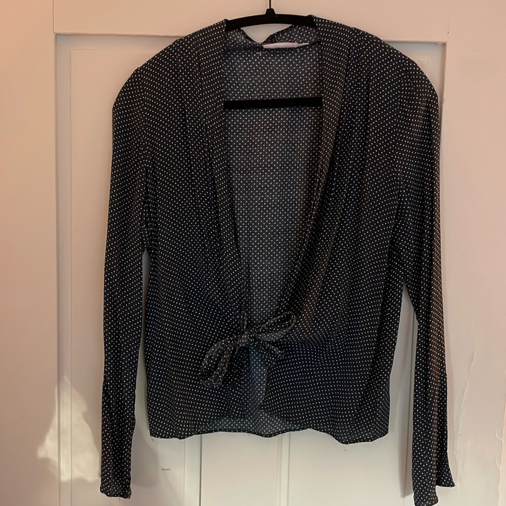 Skylar + Madison Polka Dot Tie Front Blouse Small
